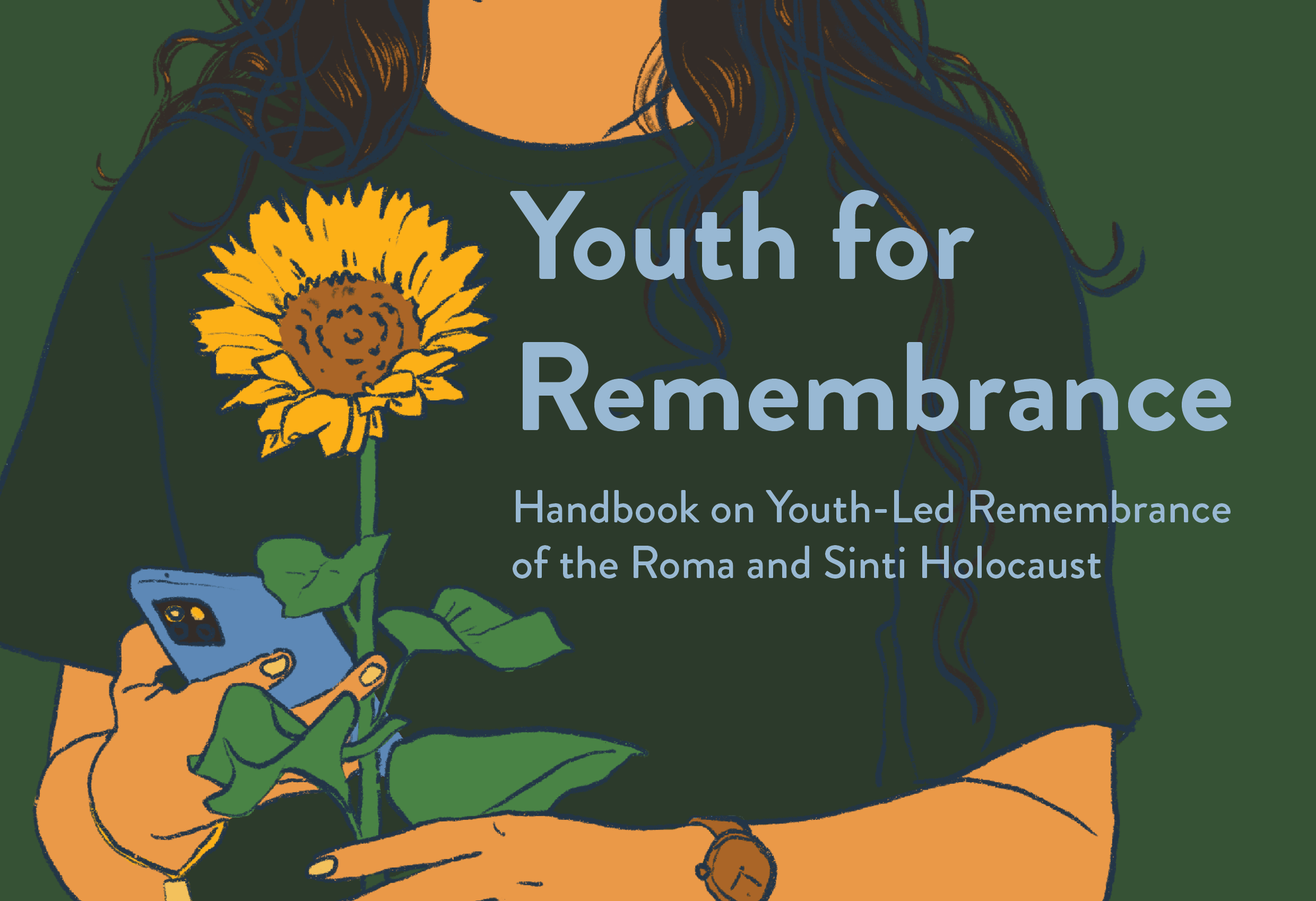 Cover illustration of the publication "Youth for Remembrance - Handbook on Youth-Led Remembrance of the Roma and Sinti Holocaust"